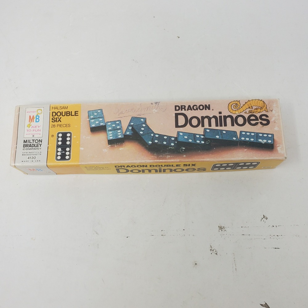 Vintage Milton Bradley Dragon Double Six Dominoes 28 Pieces Set 4130 USA 1970
